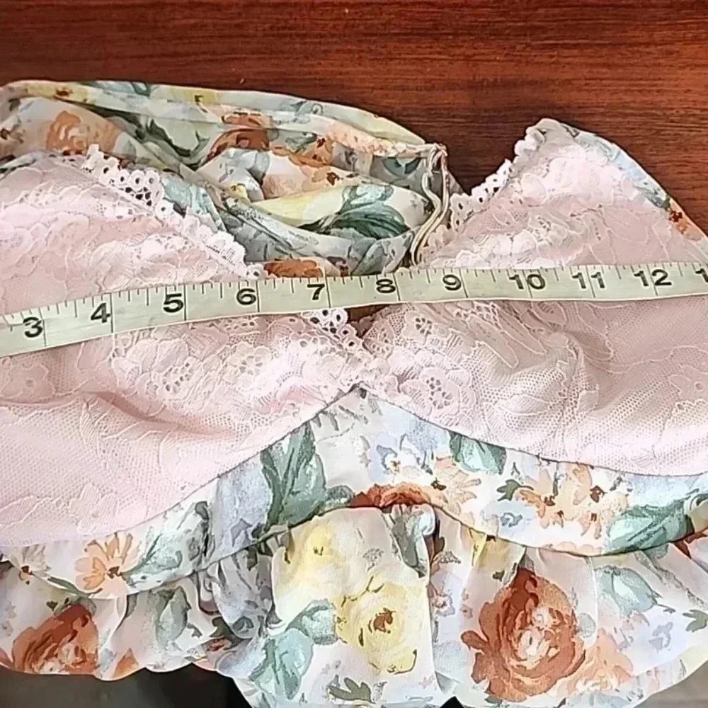 Active USA Floral Pink Lace Babydoll Mini Dress - Picture 9 of 13